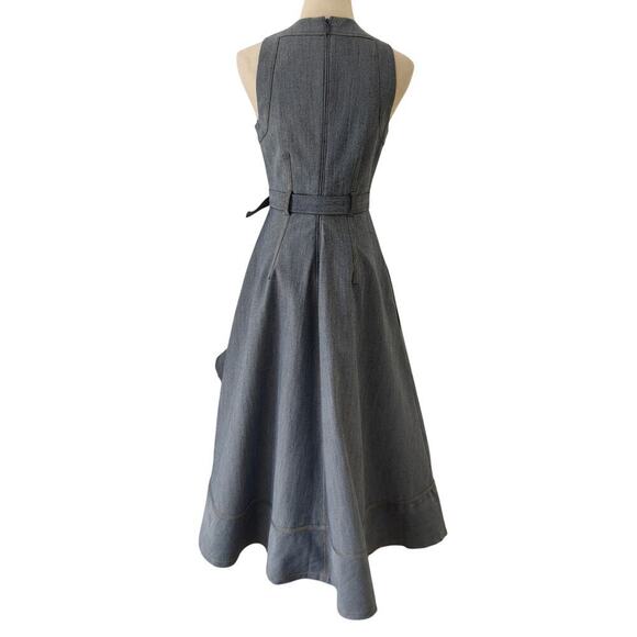 Cinq a Sept Zelda Belted Asymmetric Sleeveless Denim Midi Dress US 4 - Picture 6 of 10